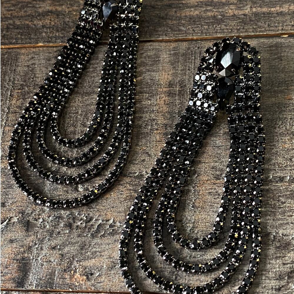 NEW Black Rhinestone Drop Earrings - Picture 10 of 15